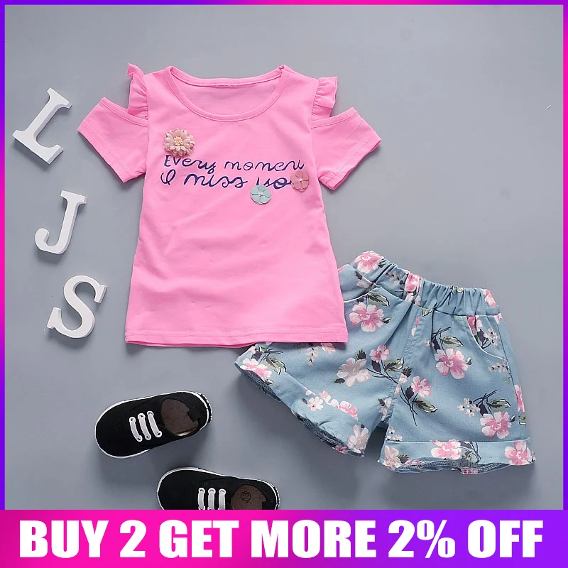 

BibiCola baby girls clothing sets girls 2pcs sets flowers tops +shorts pants clothing sets printing clothing baby girls clothes