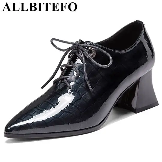 

ALLBITEFO natural genuine leather high heels spring autumn women heels office ladies shoes high quality high heel shoes