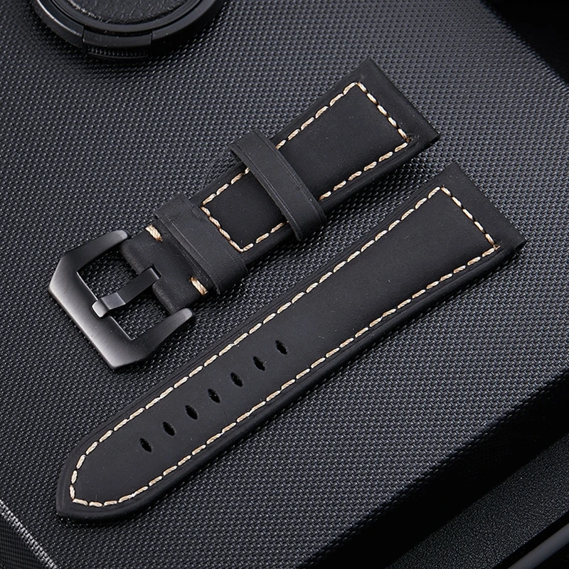 LPWHH Frosted Genuine Leather Strap For Samsung Watch Band 22mm 24mm 26mm Army Green Brown Black Pin Buckle Soft Watchbands