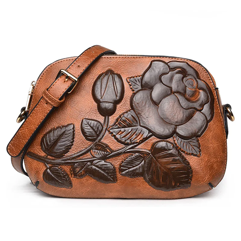 Vintage Women Printing Handbag Travel Female PU Leather Shoulder Bags Ladies INS Casual Handle Bag Large Flower Crossbody SS7304 (22)