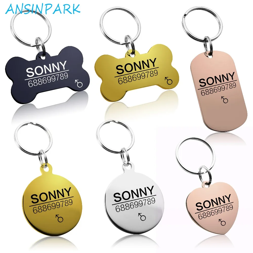 

ANSINPARK Dog cat collar decorate pet dog collar carving accessories ID tag pet cat necklace stainless steel label e999