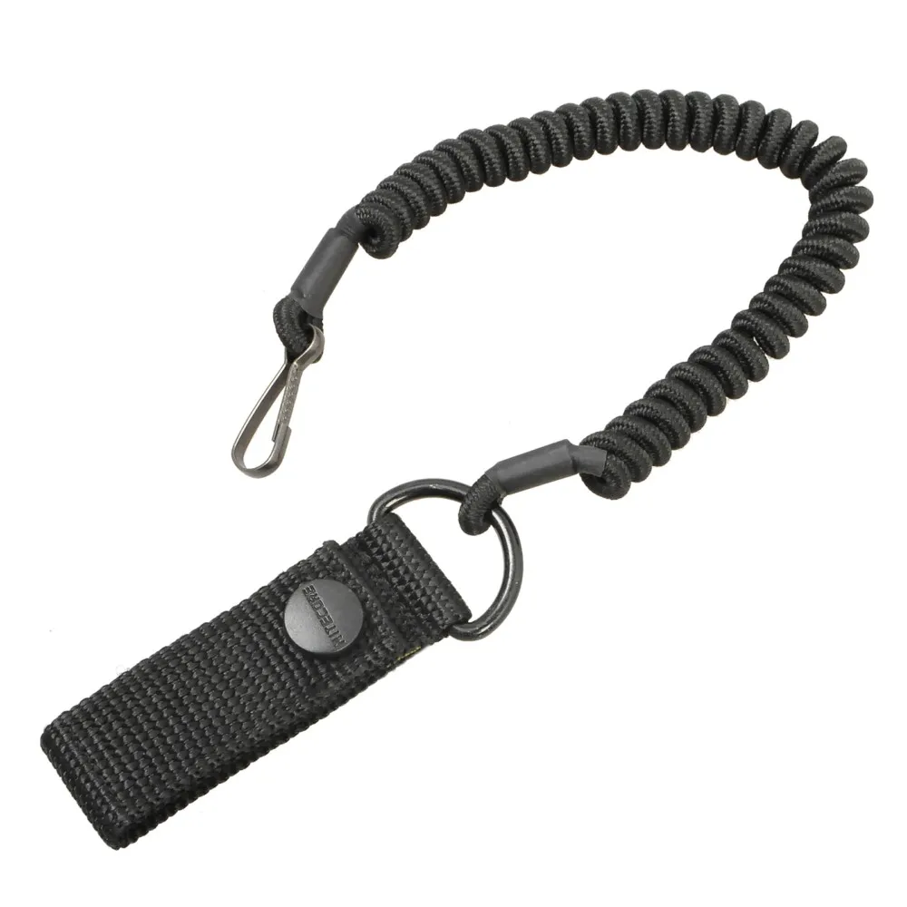 Tactical EDC Telescopic Sling Lanyard Pistol Spring Sling with Belt Buckle Flashlight Safety Rope for 25.4mm Lamp Keychain Strap - Цвет: black