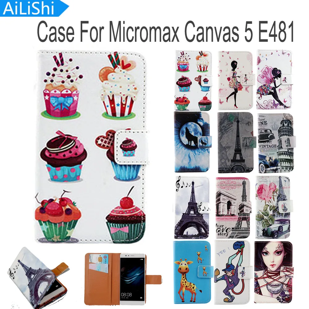 

AiLiShi Flip PU Leather Case For Micromax Canvas 5 E481 Case Fashion Cartoon Painted Protective Cover Skin With Card Slot