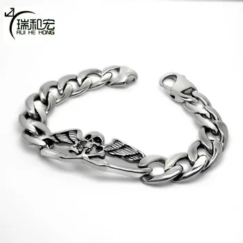 

Rock Style Polishing Titanium Steel Skull Bracelet The Wing of Death Charm Bracelets Unisex Vintage Party Jewelry