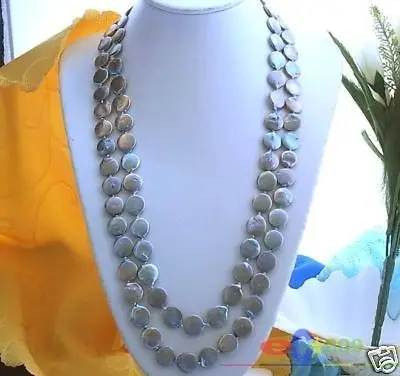 

DD Wholesale FREE SHIPPING >>> P964 46" 14MM GRAY COIN FRESHWATER CULTURED PEARL NECKLACE