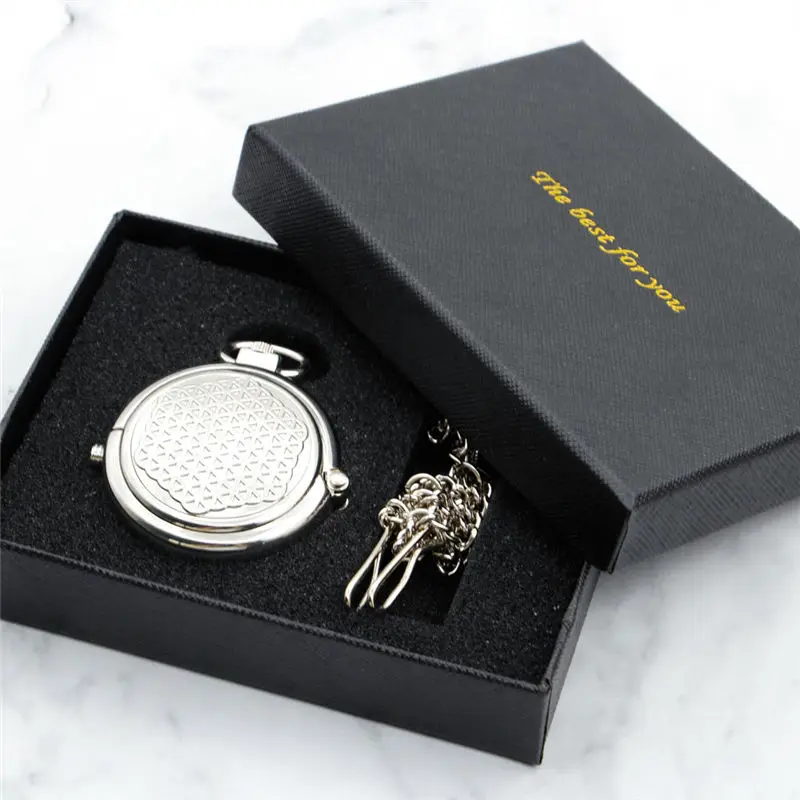 Уникальный Скелет старинные серебряные Механические карманные часы с цепочкой для мужчин женщин PJX053 - Цвет: Silver with box