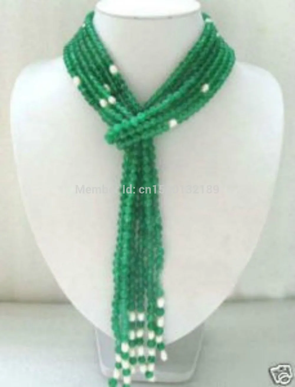 

j00332 3S Rare Jewelry China 6mm Green Jade beads & South Sea Pearl Necklace 50"inch
