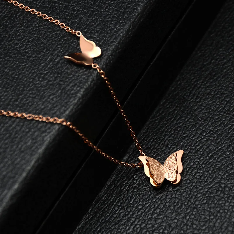 AMORUI Butterfly Trendy Pendant Necklace Rose Gold Choker Necklace Women Chain Necklace Fashion Women Stainless Steel Necklaces