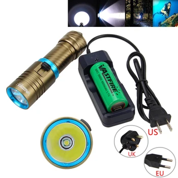 

Powerful 1000 LM Scuba Diving Flashlight Torch T6 LED Underwater Lamp Lanterna with 26650 Rechargeable Battery and Charger