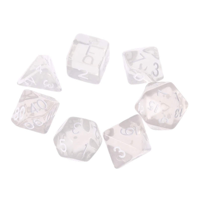 Juego De 7 Dados Poliédricos Transparentes Negros Para D&D, Pathfinder Y Juegos De Mesa – Incluye Bolsa