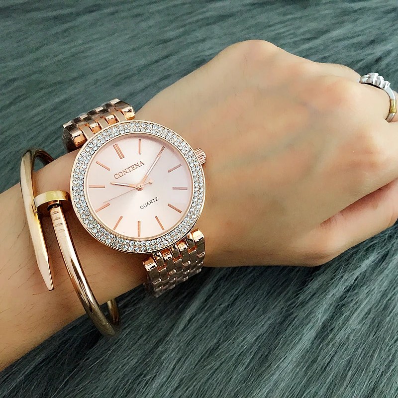 CONTENA Luxury Rhinestone Watch Women Watches Fashion Gold Women's Watches Ladies Watch Women Clock relogio feminino reloj mujer