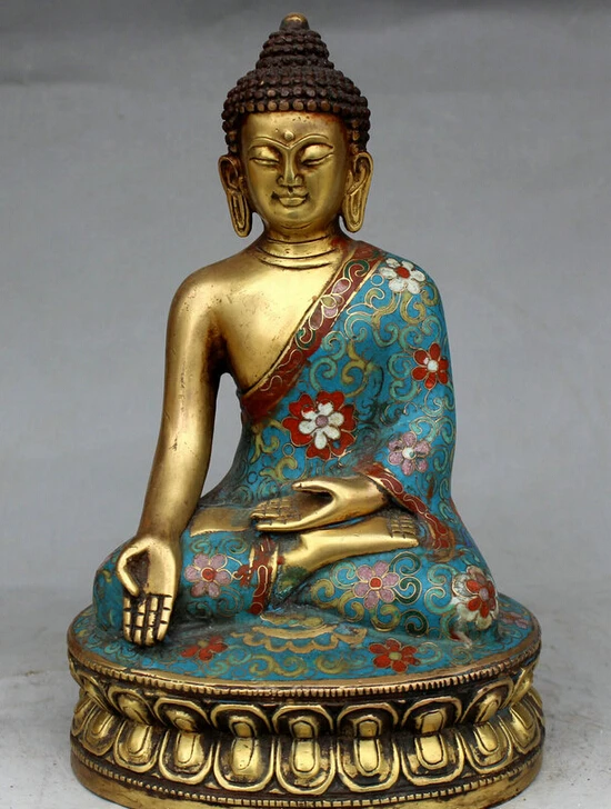 

USPS to USA S2523 8" Old Tibet Buddhism Cloisonne Bronze Gild Shakyamuni Amitabha Buddha Statue (B0328)