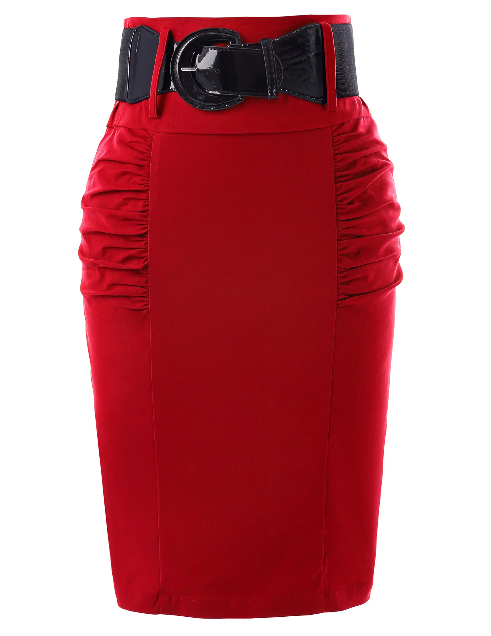 KK-faldas con detalle fruncido para diseño plisado de color puro, falda de tubo hasta la rodilla elegante y elástica con cinturón ancho _ - Mobile