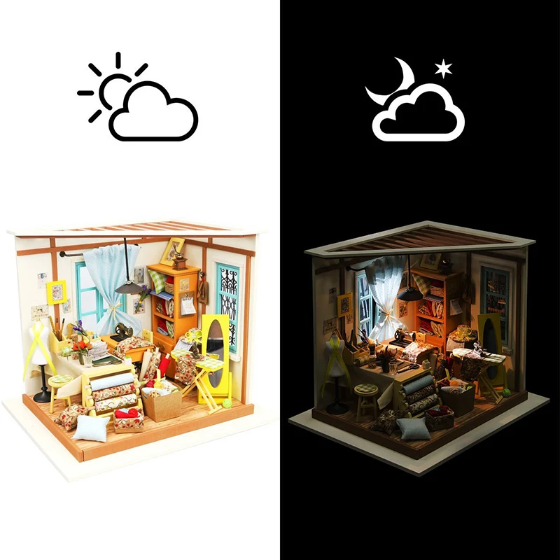 

Tailor's Shop DG101 DIY Dollhouse Kit Gift With Furnitures Children Kids Intelligence Funny Miniature Doll House Set Adult Gift