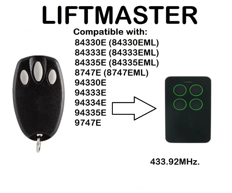 

LIFTMASTER TX2EV, TX4EV, TX2EVS, TX4EVS Compatible Remote Control 433.92MHz.