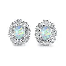 JUNXIN роскошные женские серьги-гвоздики с белым огненным опалом, винтажные 925 пробы, заполненные серебром, свадебные ювелирные изделия, маленькие серьги для женщин