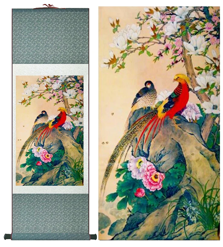 

Two birds under the tree birds art painting Chinese painting Scroll art painting birds paintings