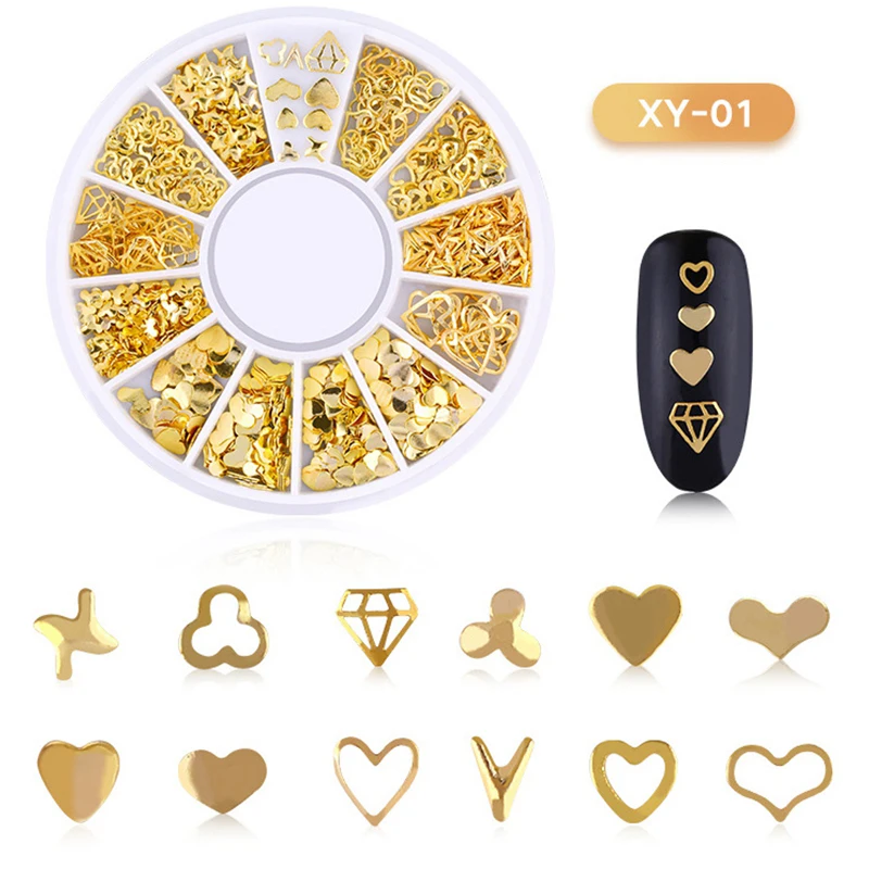 Полая форма для украшения ногтей, металлические геометрические золотые наконечники, инструменты для самостоятельного дизайна ногтей, модные 3D украшения для ногтей