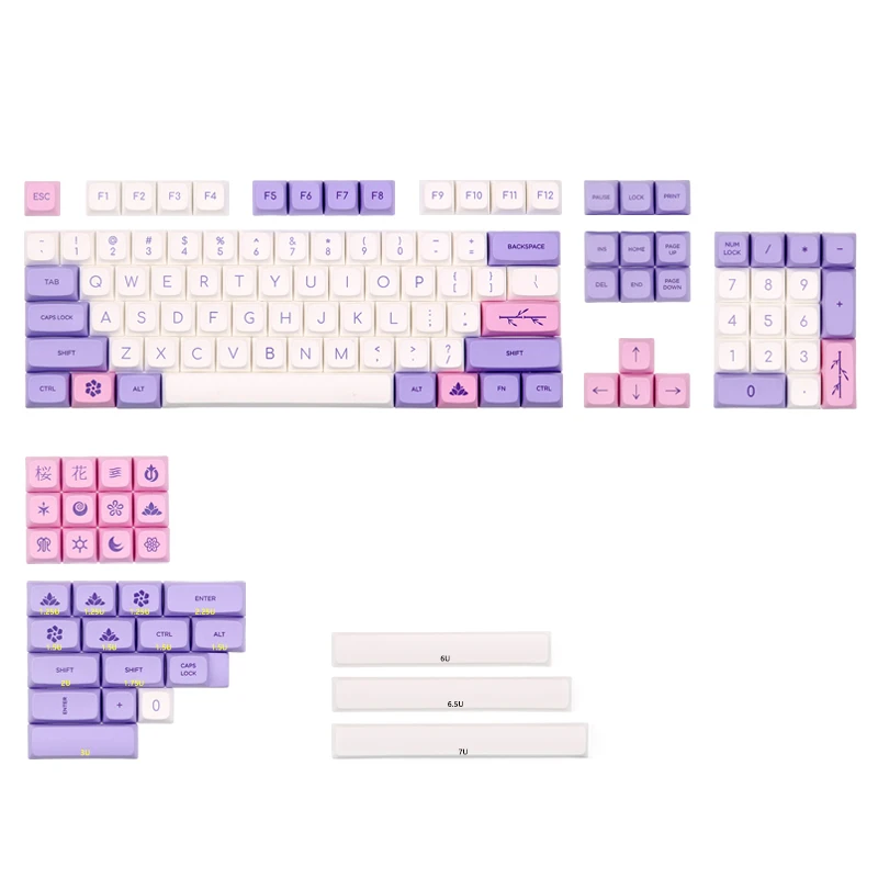 

[In Stock]XDA Sakura keycaps Dye subbed thick PBT 134 keys for 61/87/104 cherry mx Mechanical Keyboard