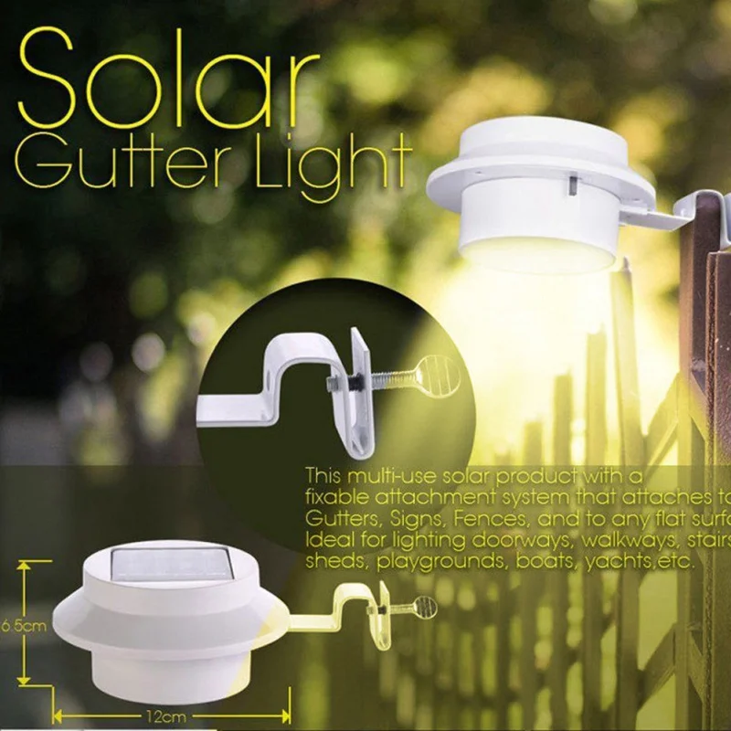 4 LED Solar Powered Gutter Lights For Garden Yard Wall Fence Outdoor Pathway Lamp Solar Panel+Plastic White Lights Solar Light
