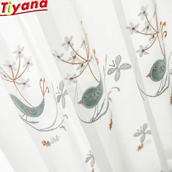 

Bird Embroidered Tulle for Bedroom Living Room Kis Room Lace Curtains customizable White Exquisite Tulle X-M064#30