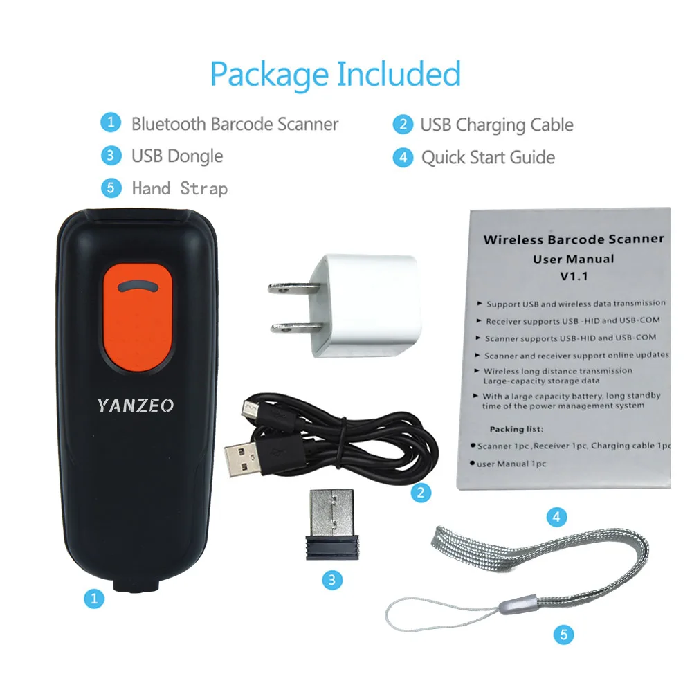Карманный беспроводной Bluetooth сканер штрих кода Yanzeo P1620 2D портативный считыватель