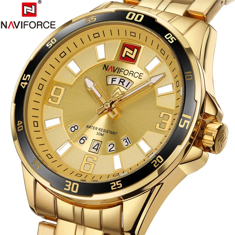 

NAVIFORCE Mens Gold Watches Men Watch Sport Mens Watches Top Brand Luxury Military Army Business Steel Wrist Quartz Male Clock