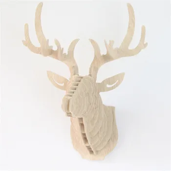 

Wooden Elk 3D Puzzle DIY Model Wall Hanging Deer Head Creative Animal Wildlife Sculpture Figurines Gift Crafts Nordic Decor