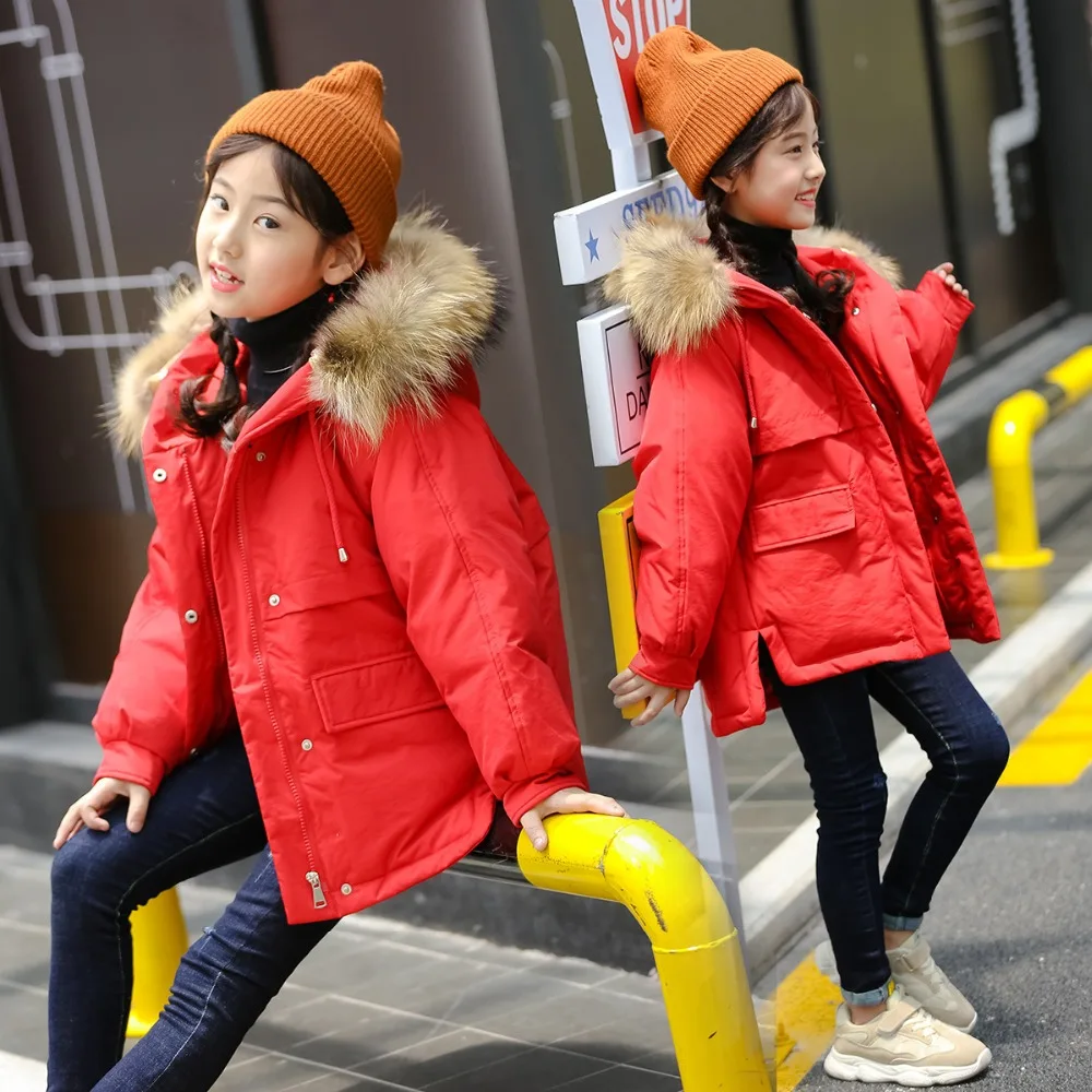 

Fashion Winter Thicken Warm Kids Parkas White Duck Down Fur Collar Girls Coat Children Outerwear For 3-12 Years Old