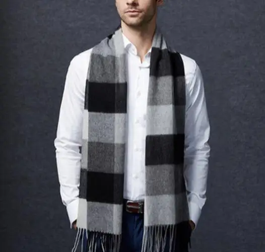 men's scarves & shawls Black Gray Camel Plaid Wool Scarf Men Soft Warm Fashion Natural Fabric High Quality Free Shipping man scarf