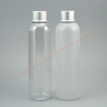 

250ml clear/clear frosted PET bottle with matte silver aluminum lid.essential oil/liquid/moisturizer/facial water container