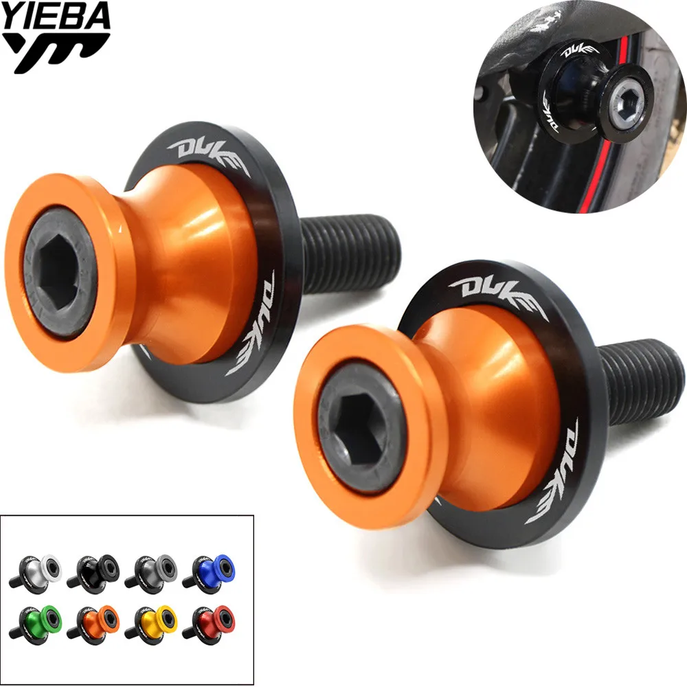 For KTM DUKE 125 200 390 DUKE With LOGO M10 2013 2014 2015 2016 2017 10mm Motorcycle Swingarm Spools Stand Screws Slider Orange