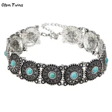 Olsen Twins античное винтажное серебро с голубым камнем квадратное массивное бохо колье ювелирные изделия оптом