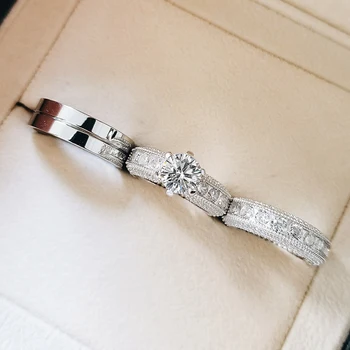 

Real 925 Sterling Silver Couple Wedding Ring Set for Bridal Women and men Finger Gift Africa Fashion Jewelry R5277S