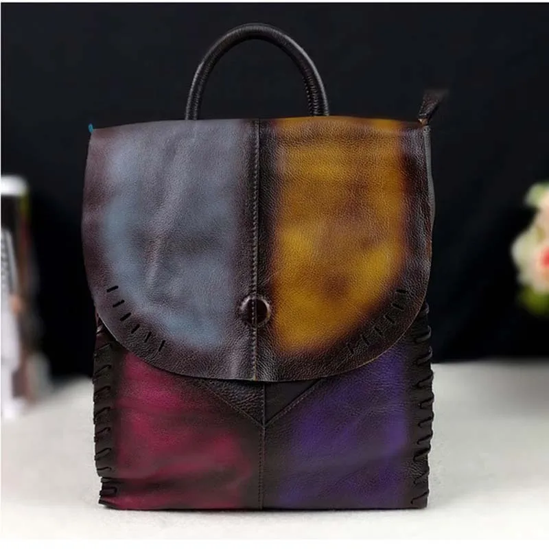 

2018 new simple casual suede cowhide bag retro color handmade leather backpack women backpack