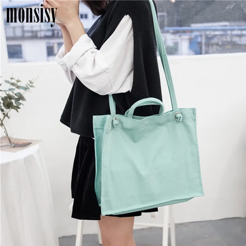 

Monsisy New 2019 Girl Canvas Tote Women Shoulder Bag Fashion Female School Book Travel Messenger Bag Women Portable Shopping Bag