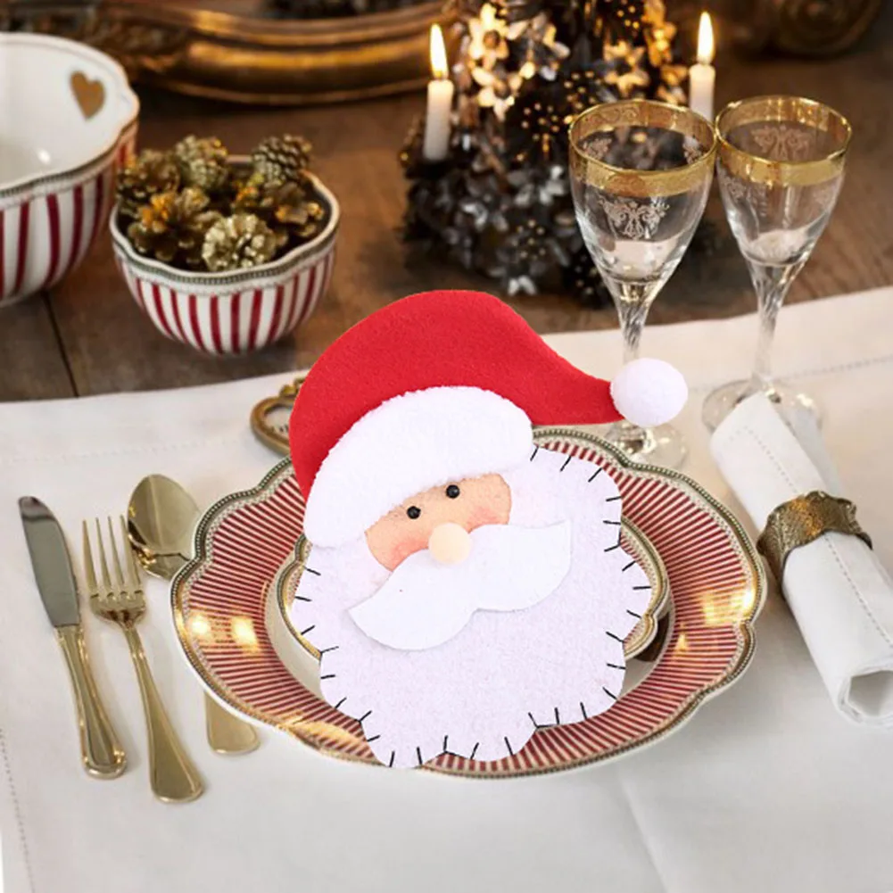 

1pcs Christmas Santa Claus Head Cutlery Fork Spoon Knife Holders Tablewear Pockets Bags Dinner Party Decoration p8