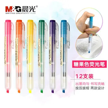 

Morning light color highlighter push type student stroke key oblique head marker pen candy color large capacity marker pen