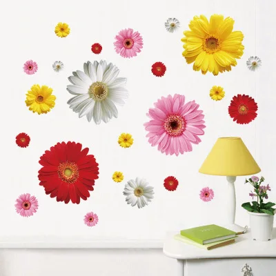 

3d Daisy Flower Wall Stickers For Home Decoration PVC Beautiful Floral Decals For Sofa Background Decor 6015