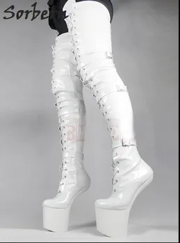 

Sorbern Woman Boots Extreme High Heel Fetish Heelless Horse Stallion Hoof Sole Over The Knee Crotch Thigh High Boots White Plus