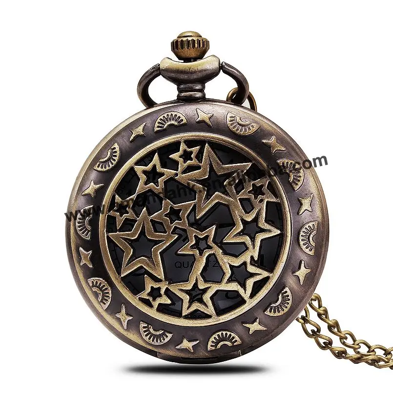 

100pcs/lot New star hollow out flower pocket watch necklace retro sweater chain jewelry fashion watches fashion lady watch