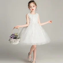 Flower Princess Bow Mesh Lace Tutu Costumes Girls Dress Performance Birthday Wedding Evening Party Dress for Girl WGBX8991