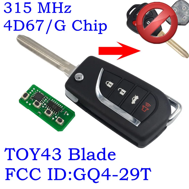 

4 Button Floding Flip Remote Key 315MHz With 4D67 G Chip Fit For Toyota FCC ID : GQ4-29T TOY43 Blade