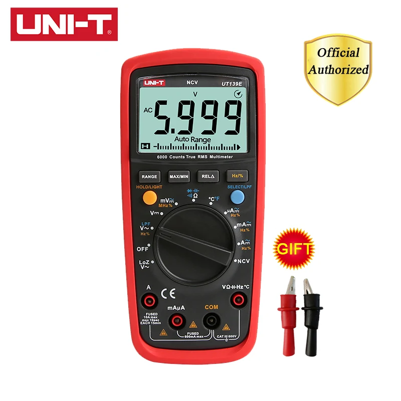 

UNI-T UT139E Digital Multimeter DC AC 1000V Auto Range Temperature Probe LPF Pass Filter LoZ (low impedance input)Function