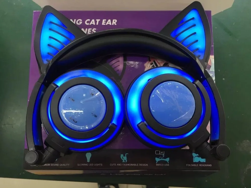 Игровая гарнитура беспроводные наушники Bluetooth мигающая светящаяся гарнитура со светодиодный светильник для взрослых и детей подарок кошачьи уши