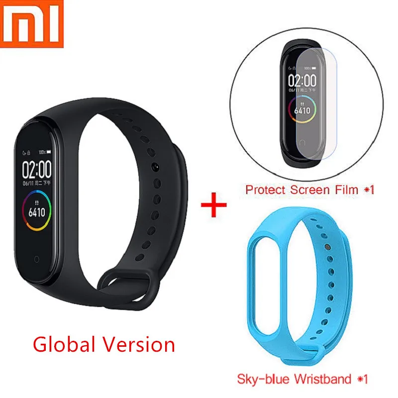 Глобальная версия Xiaomi mi Band 4 фитнес-трекер для плавания спортивный mi Band 4 0,9" цветной AMOLED экран Смарт-браслет Bluetooth 5,0 - Цвет: Global LIghtBlue Set