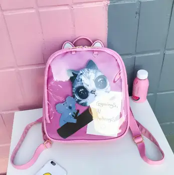 

Women Candy Color Cat Ita Bag Korean School Bags for Teenage Girls PU Leather Jelly Transparent Backpack Rugtas Mochila Escolar