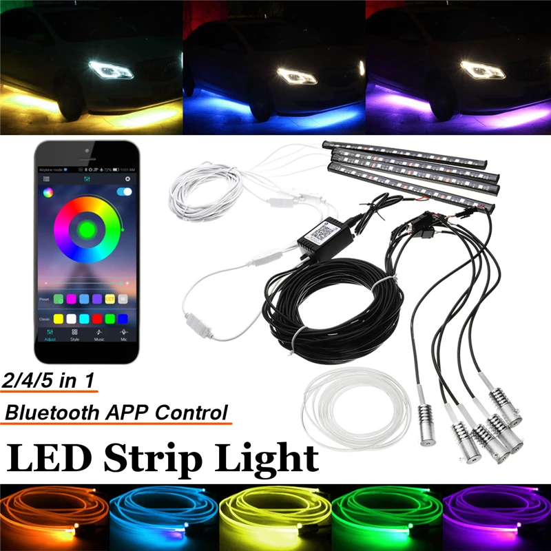 

1Set RGB LED Car Interior Neon EL Strip Atmostphere Light Sound Active Bluetooth Phone APP Control Lamp Foot light