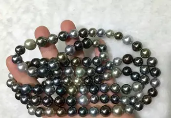 

stunning round Tahitian 11-13mm multicolor pearl necklace 48inch 925s KKK