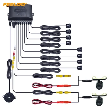 

FEELDO 1Set Car 8-Sensor Parking Sensor with 2pcs Mini CCD Camera Dual Visual Rearview Video Parking Radar System #CT-923
